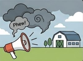 악취 연기와 확성기로 민원을 표현한 일러스트